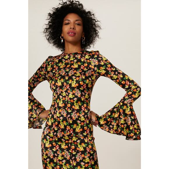 Caroline Constas Allonia Black Multicolor Floral Long Sleeve Trumpet Gown 0 - Picture 4 of 14